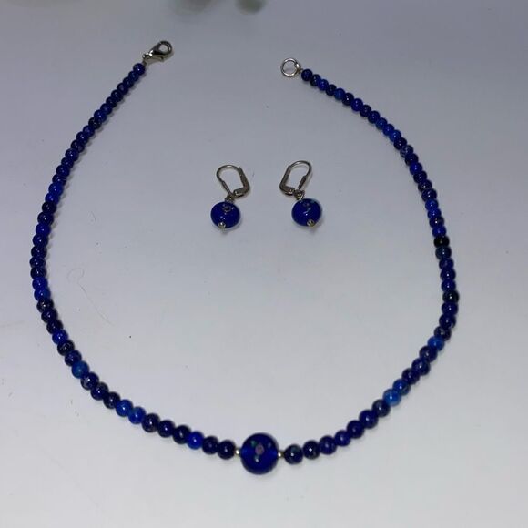 Sea of Ice Precious Gemstone Necklace and Earrings - Picture 1 of 5
